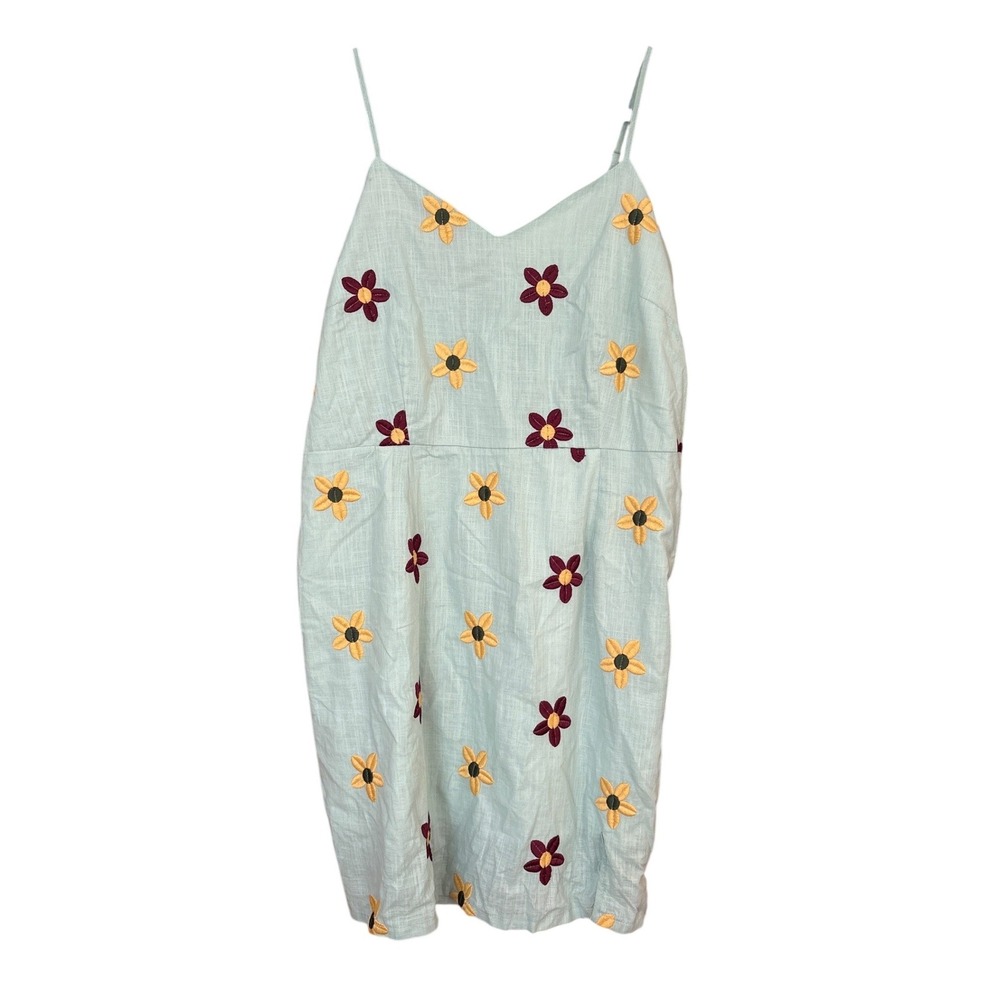 SHEIN Floral Embroidered Dress Women Light Blue‎ Boho Mini SIZE 3XL